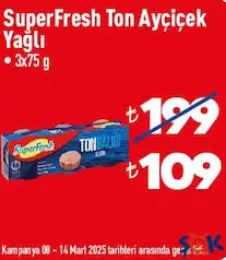 SUPERFRESH TON BALIĞI AYÇİÇEK YAĞLI 3X75 G SUPERFRESH TON BALIĞI AYÇİÇEK YAĞLI 3X75 G